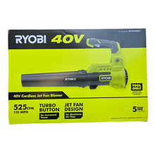 Load image into Gallery viewer, RYOBI RY40408 40-Volt 110 MPH 525 CFM Lithium-Ion Cordless Variable-Speed Battery Jet Fan Leaf Blower 