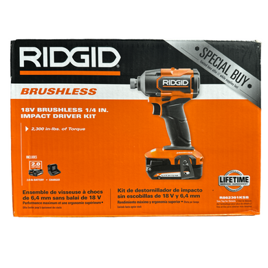 RIDGID R862301K 18V Brushless Cordless 3-Speed 1/4 in. Impact Driver Kit with 2.0 Ah Battery and 18V Charger