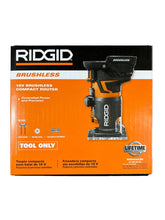 Load image into Gallery viewer, RIDGID 18-Volt OCTANE Brushless Cordless Compact Fixed Base Router with 1/4 in. Bit, Round and Square Bases and Collet Wrench