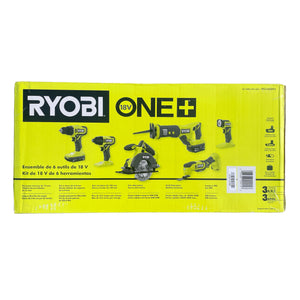 RYOBI PCL1600K2 ONE+ 18-Volt Cordless 6-Tool Combo Kit with (2) Batteries, 18-Volt Charger, and Bag